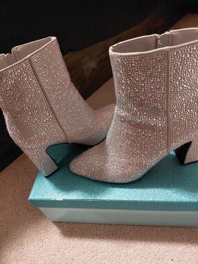 Madden Girl Silver Crystal Embellished Ankle Boots
